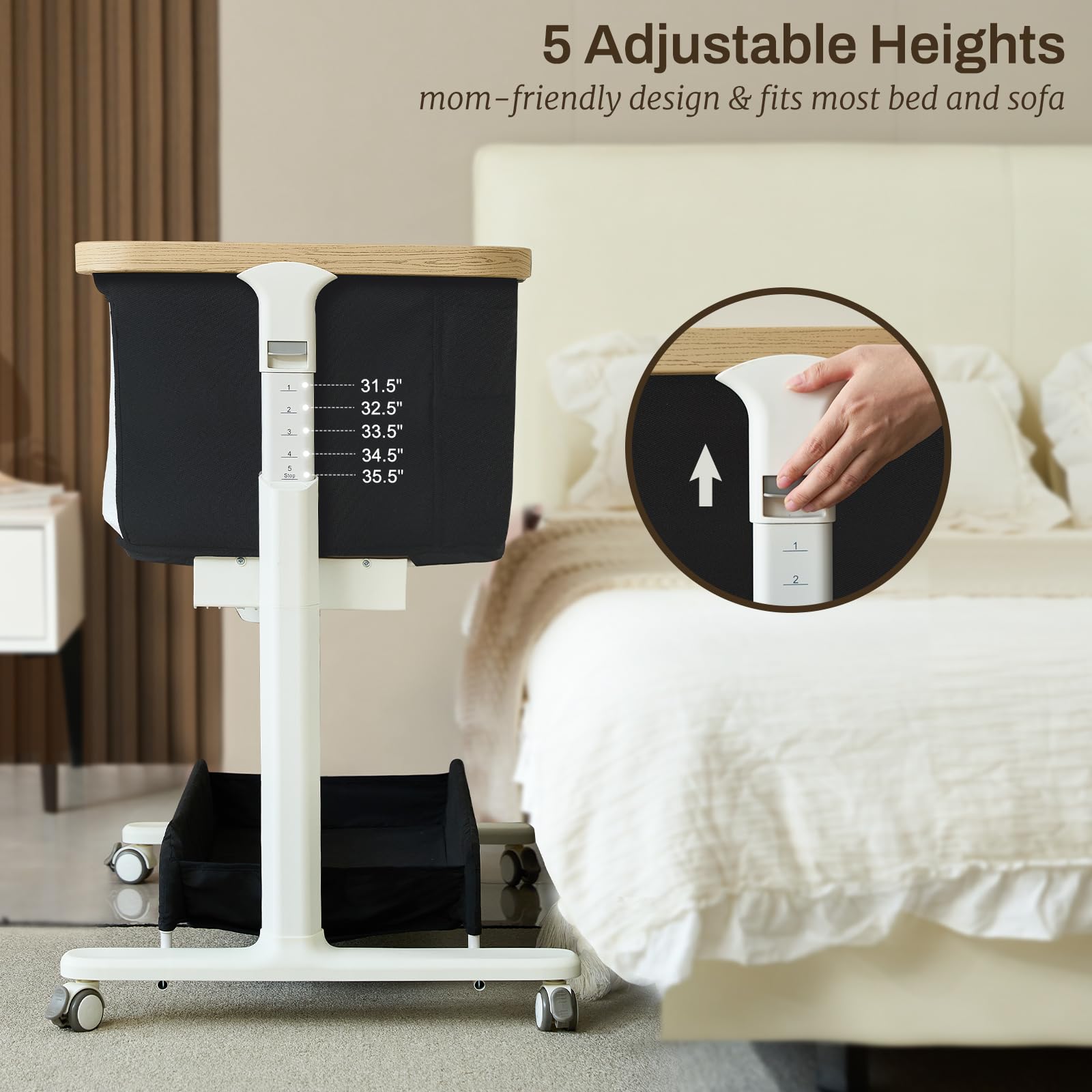 Staroyal bassinet remote control enables hands-free soothing adjustments.