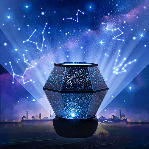 STARS LAMP star night light projector with 360° rotation creates a magical ceiling sky.