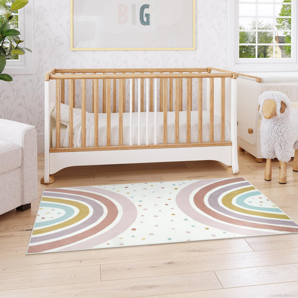 STARUIA Rainbow Rug uses skin-friendly, non-shedding fibers for daily kid use.