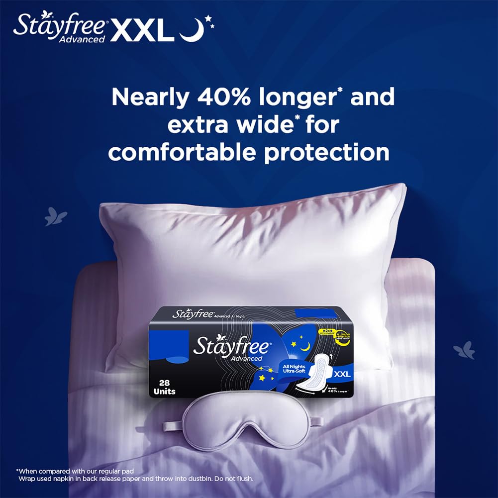 Stayfree Advanced XL All Night pad packaging box.