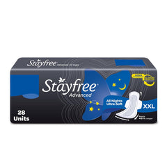 Stayfree Advanced XL All Night pad with wings in package for overnight protection.