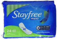 Stayfree Maxi Pad Super Wingless six-pack for secure daily protection.