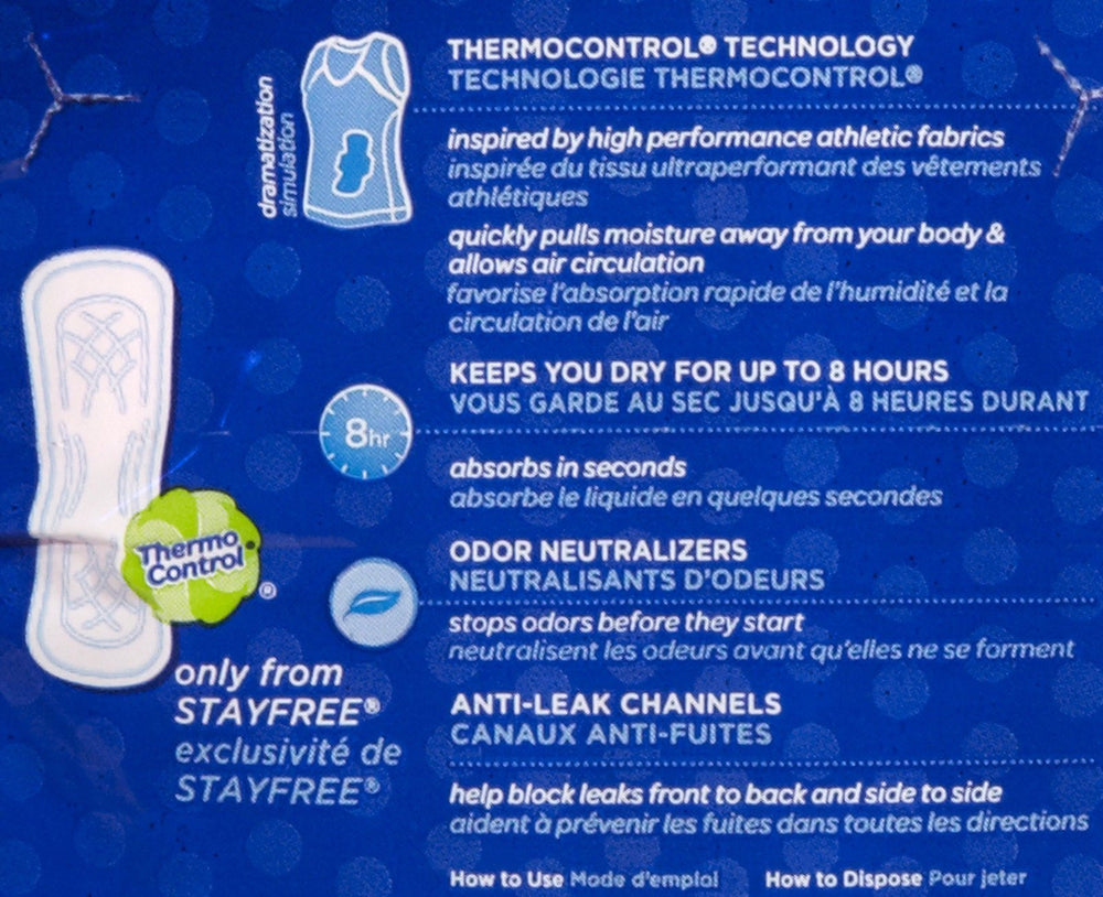 Stayfree Maxi Pads Super 10 ct – absorbent core detail, designed for leak protection.