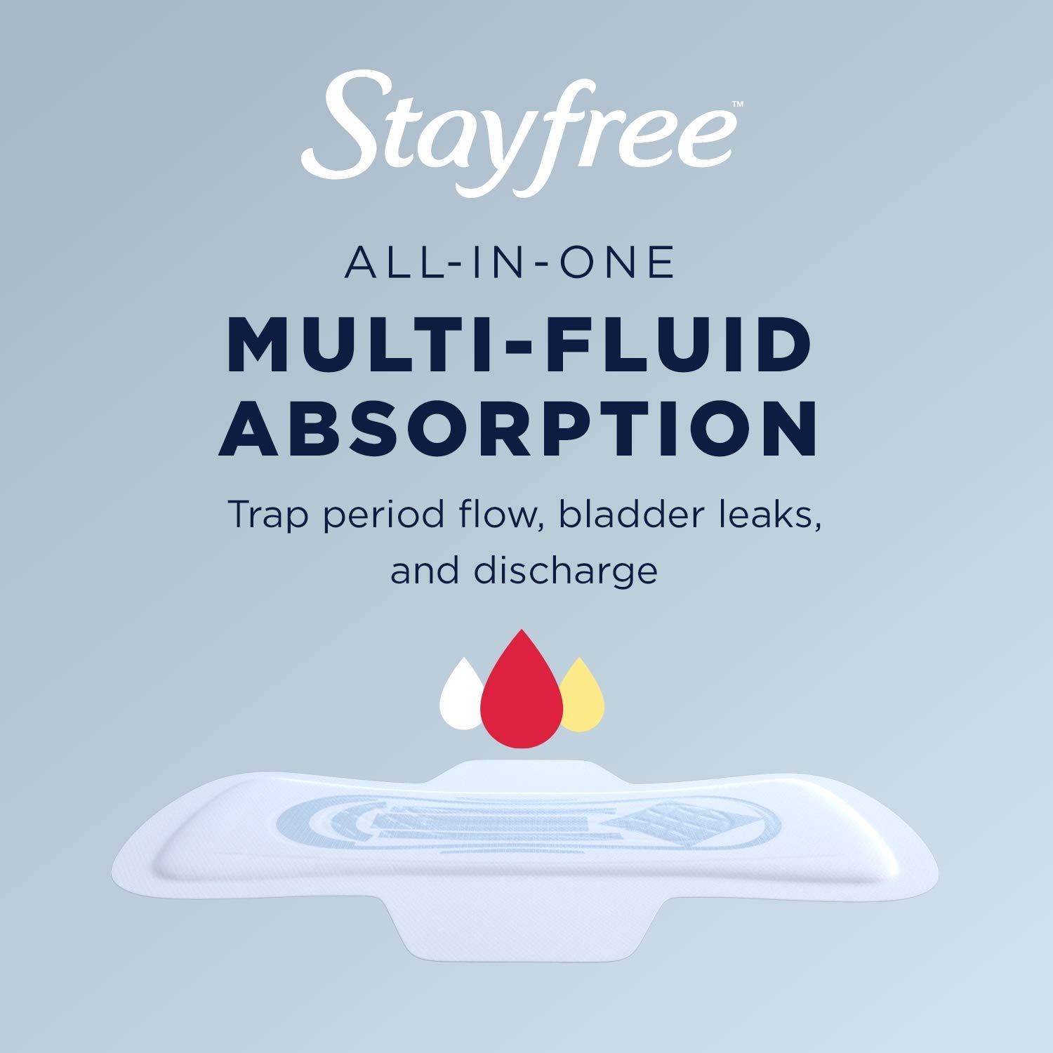 Stayfree pad with Night Guard Zone highlighting extra-wide coverage against leaks.