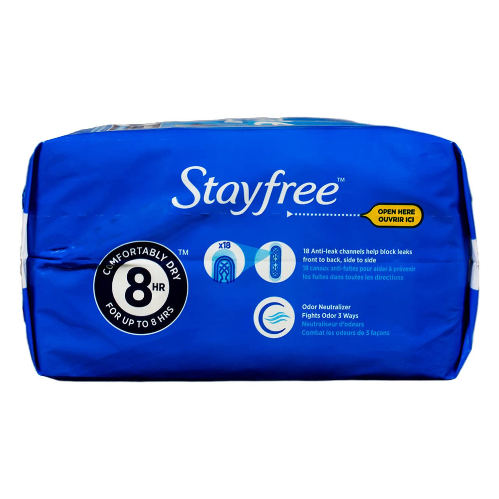 Stayfree reg maxi pad 24ct adhesive strips keep pad in place.
