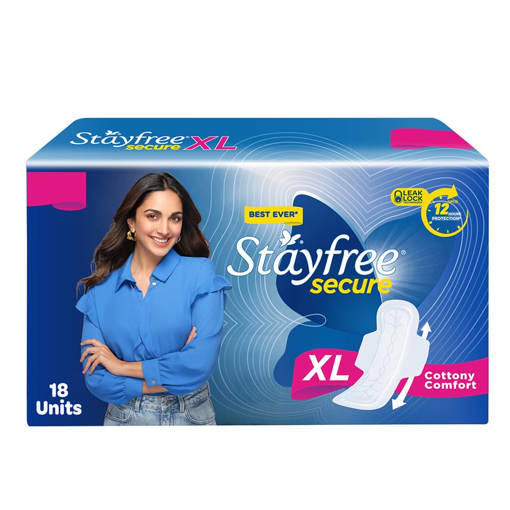 Stayfree Secure Cottony XL pad with soft cover for gentle skin comfort