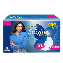 Stayfree Secure Cottony XL pad with soft cover for gentle skin comfort