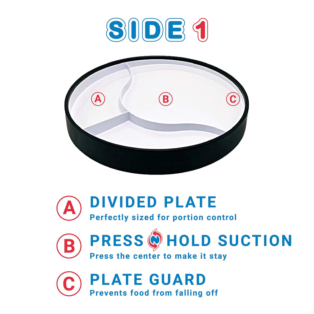 STAYnEAT stay put edge lip provides non-slip guard to reduce mess.