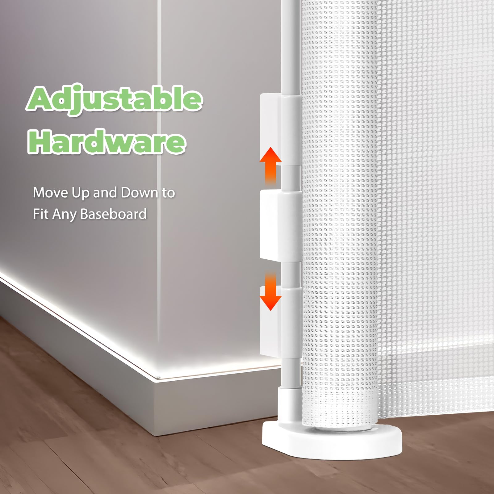 Stcockis adjustable brackets protect baseboards during installation.