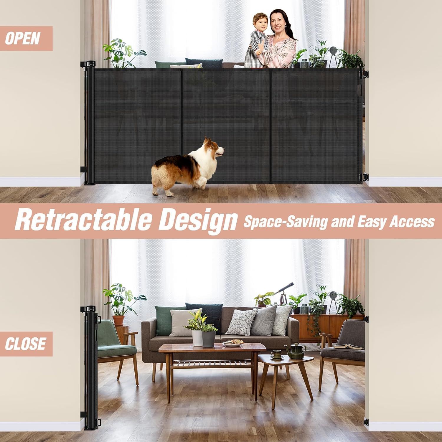 Stcockis gate with support rods increases stability and prevents sagging.