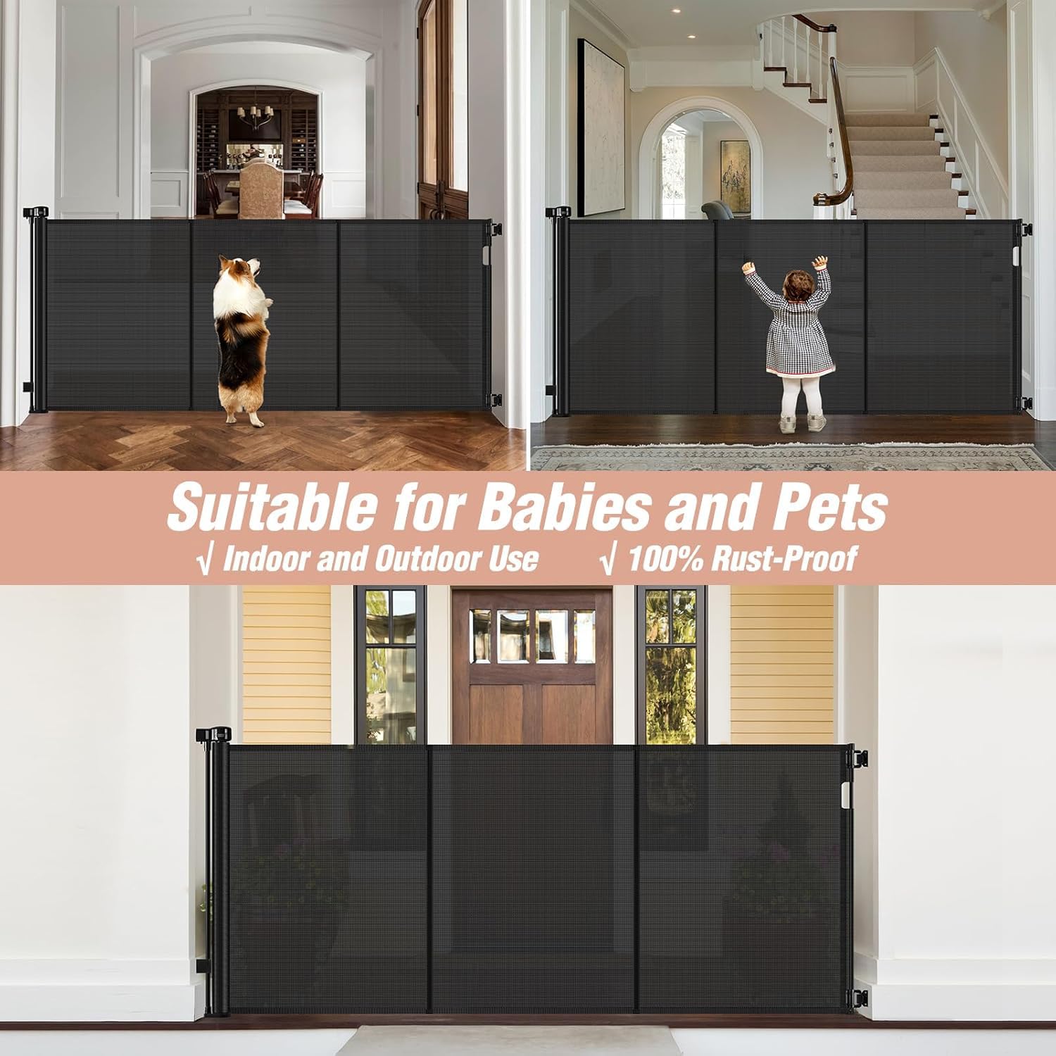 Stcockis indoor outdoor gate suitable for stairs, porches, decks, and entryways.