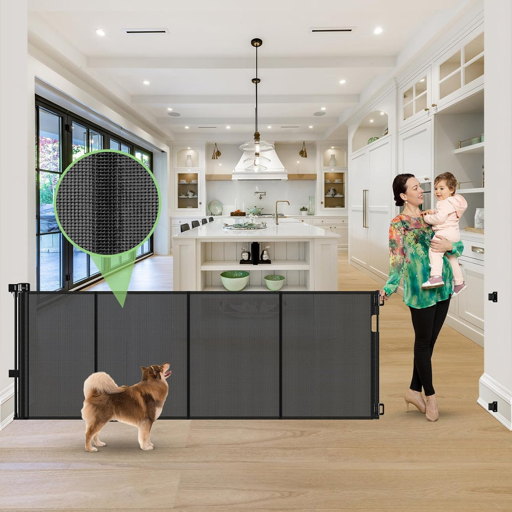Stcockis reinforced 120-inch gate extended across doorway for kids and pets