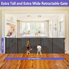 Stcockis retractable gate rolled, saving space without wrinkling mesh or bottom bar.