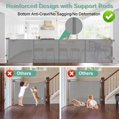 Stcockis retractable gate mesh closeup shows durable, scratch-resistant material for pets.