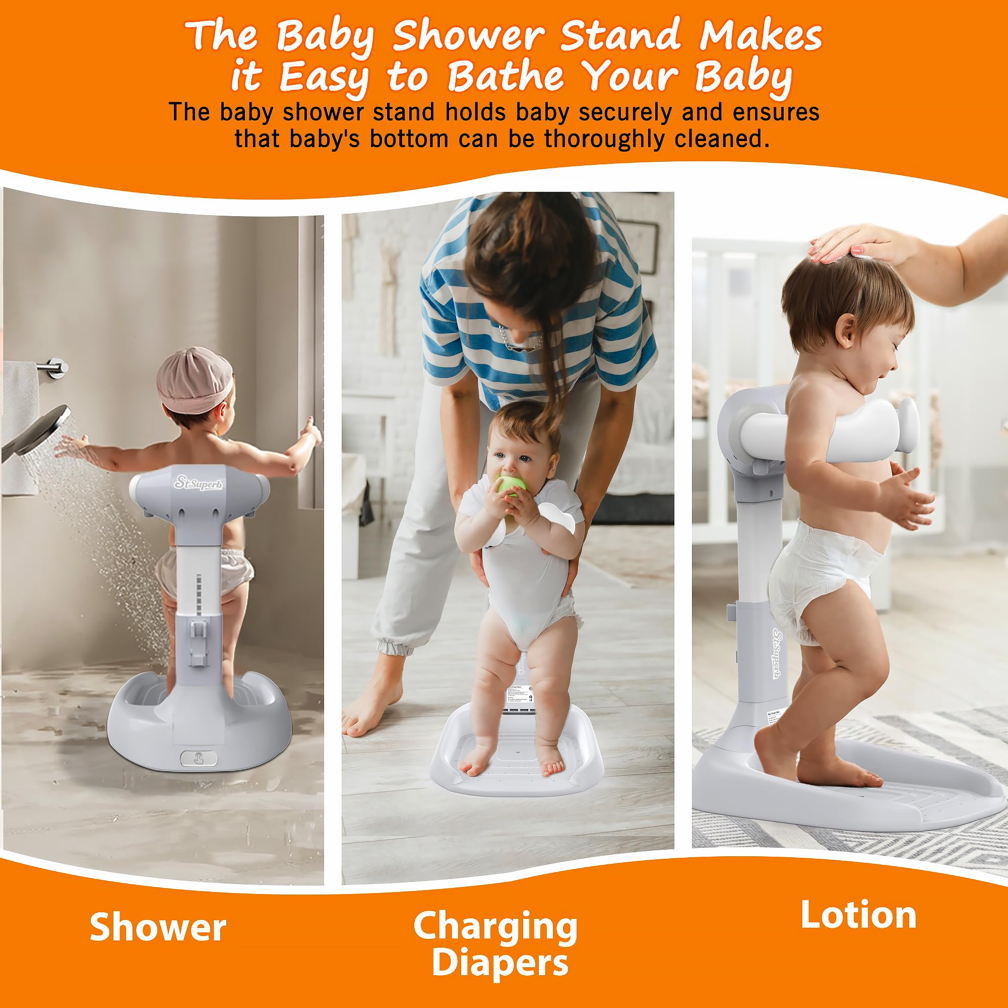 SteelSuperb anti-pinch silicone arms cushion your baby during baths.