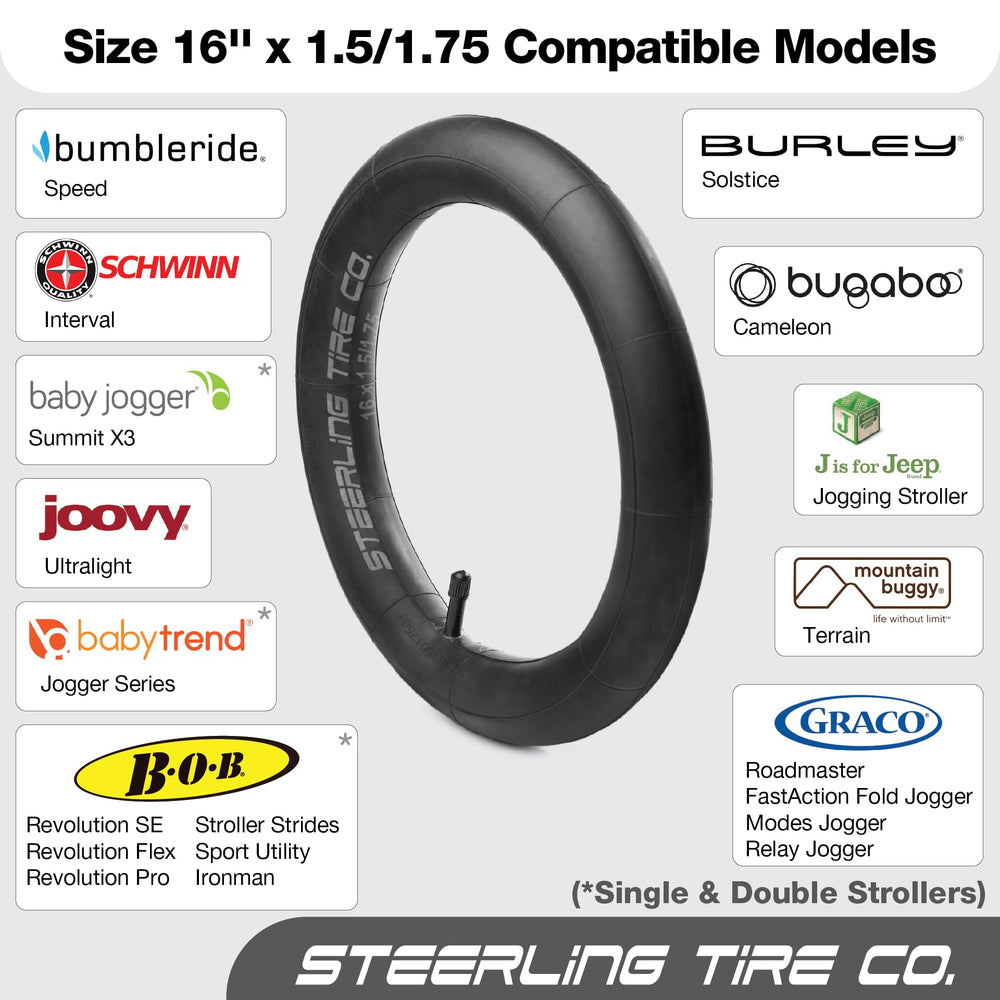 Steerling Tire Co. 16in inner tube for Bob Revolution Pro handles mixed terrains with stability.