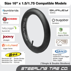 Steerling Tire Co. 16in inner tube for Bob Revolution Pro handles mixed terrains with stability.