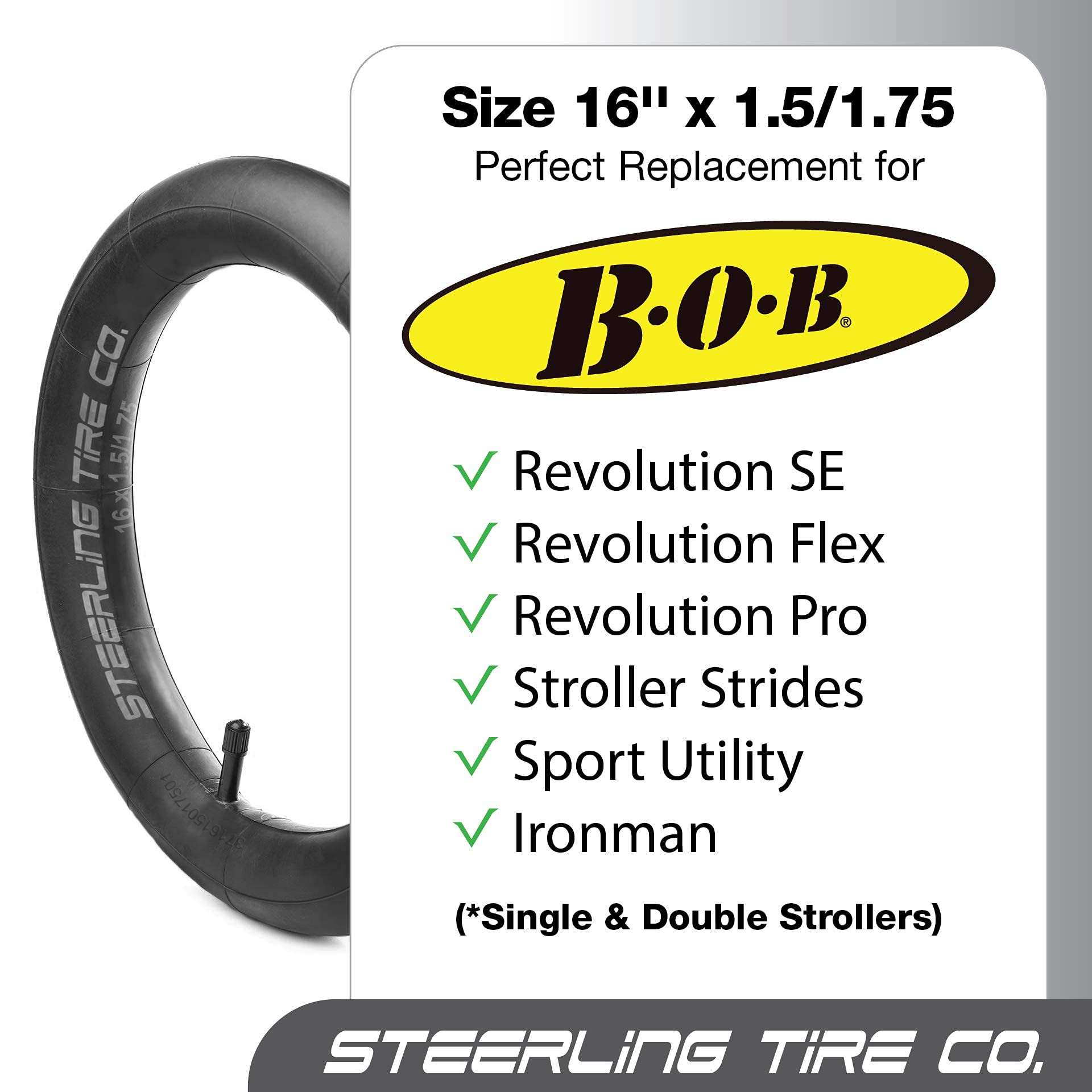 Steerling Tire Co. 16in inner tube for Ironman stroller supports tough outdoor outings.