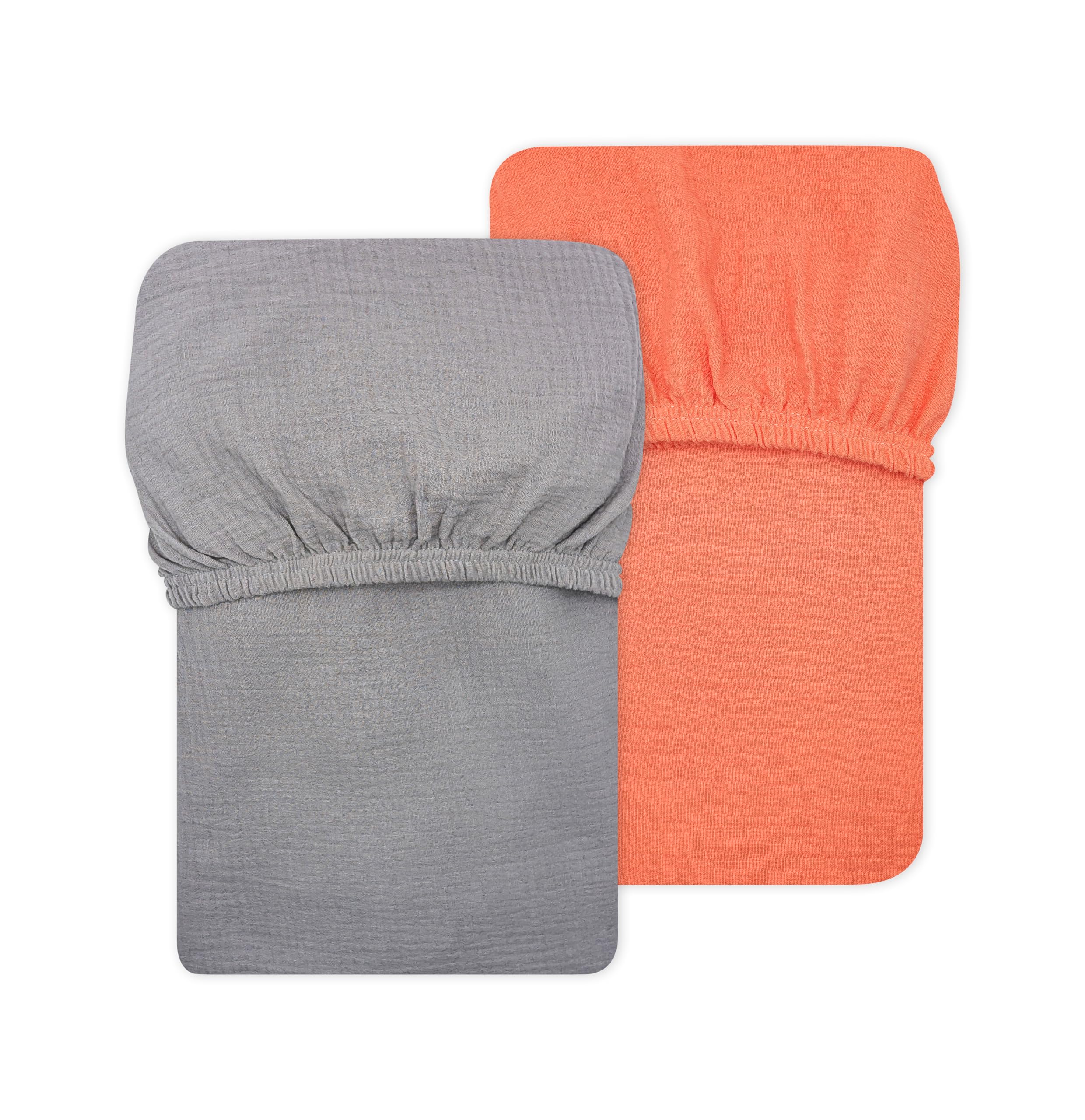 Stellar Kiddos muslin crib sheet in orange gray on standard crib mattress, comfy and breathable.