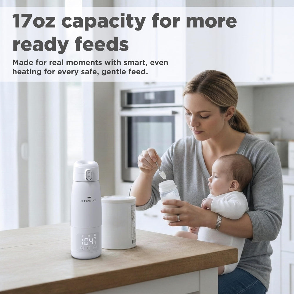 Stenviax Bottle Warmer Pro 500ml capacity supports multiple feeds away from home.