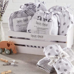 Gender-neutral Stephan Baby swaddle in gray and white tones for both boys and girls