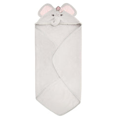 Stephan Baby hooded towel with elephant pink design dries baby gently after bath.