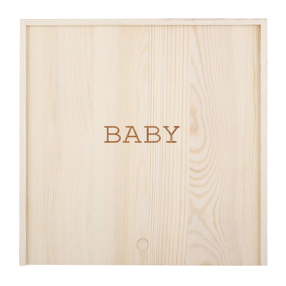 Lid close-up of Stephan Baby keepsake box showing printed baby detail