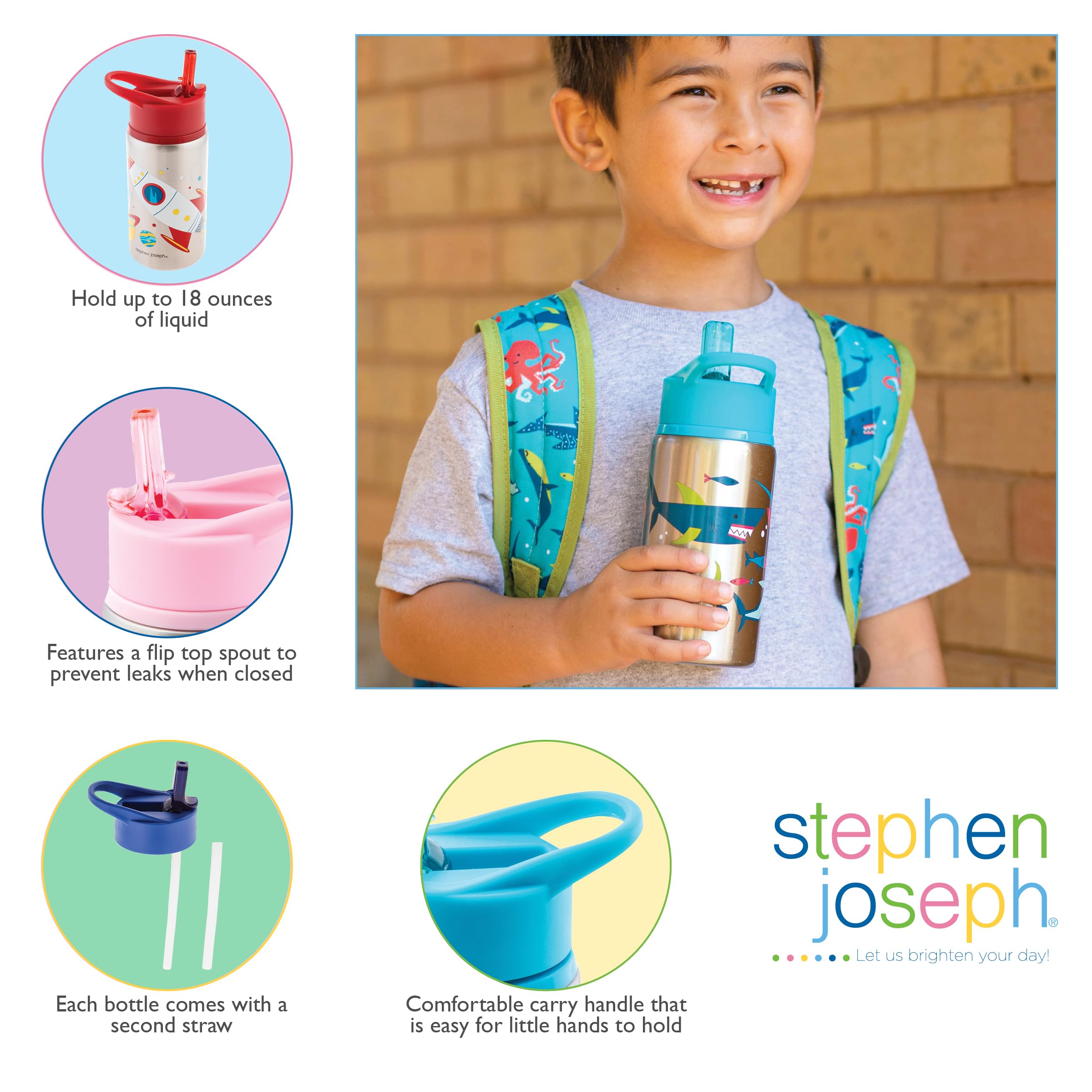 Stephen Joseph stainless steel bottle is dishwasher safe for easy cleaning