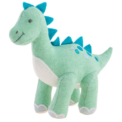 Detail of Stephen Joseph Dino Green plush highlighting chew-friendly construction.