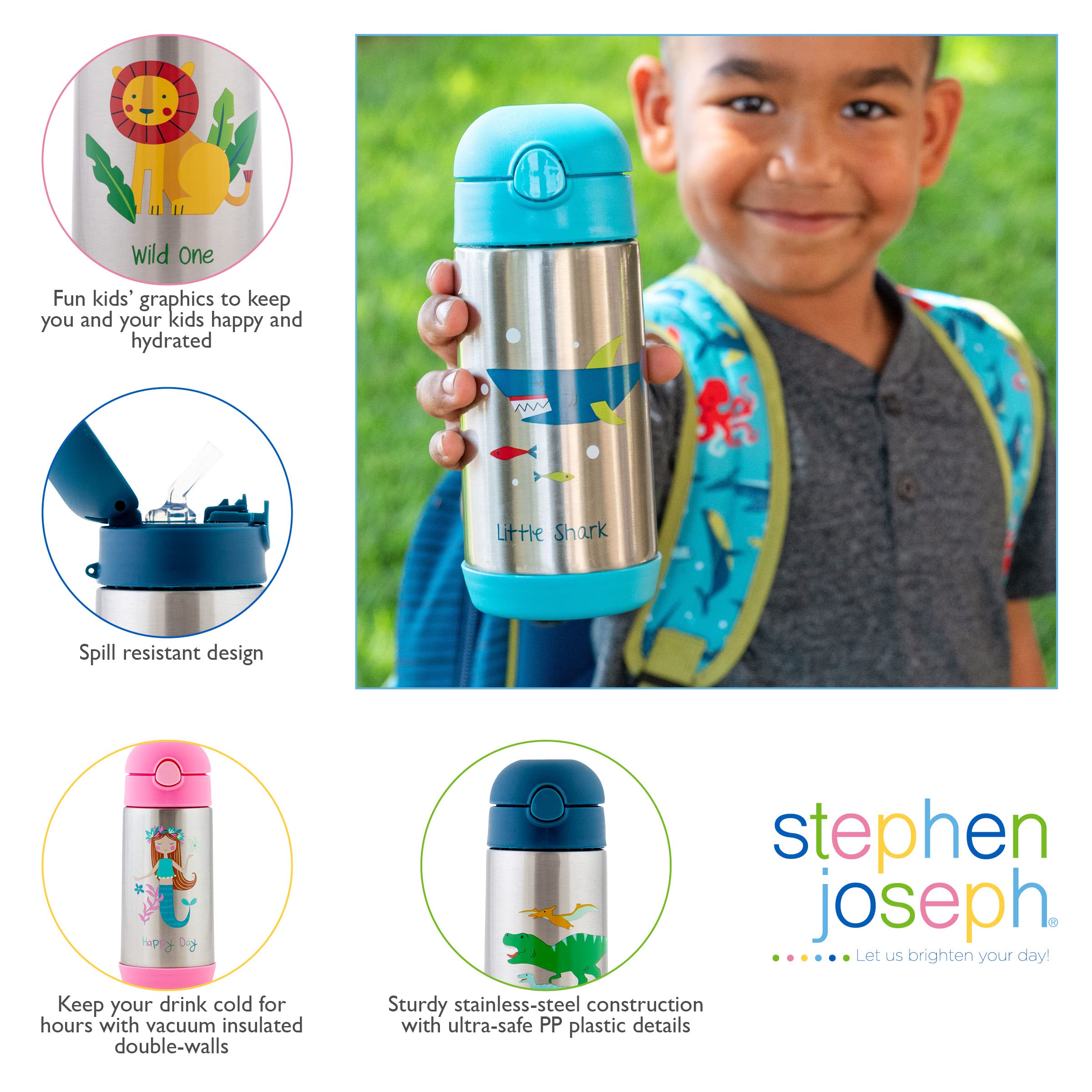 Stephen Joseph eleven-point-eight-ounce bottle ideal for small hands at school.