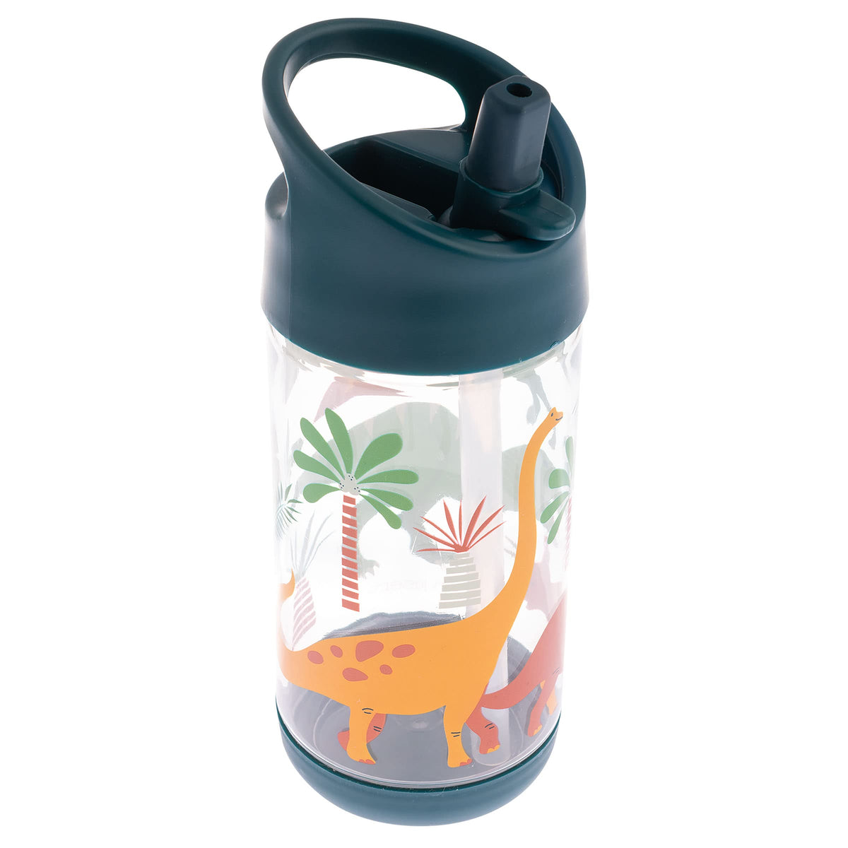 Stephen Joseph blue dino flip-top bottle for kids, leak-proof and portable.