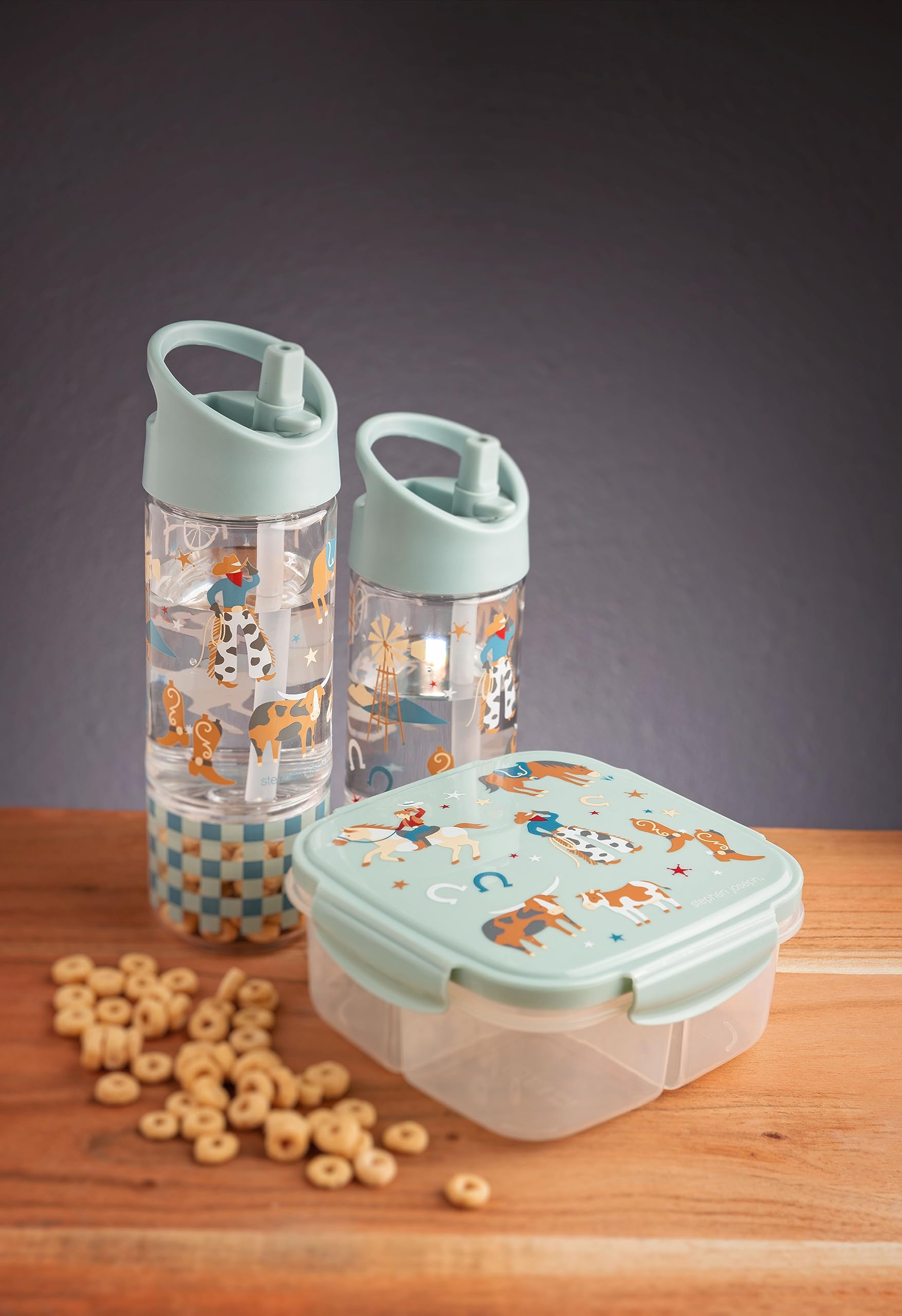 Stephen Joseph includes two straws for versatile sipping and snack times.