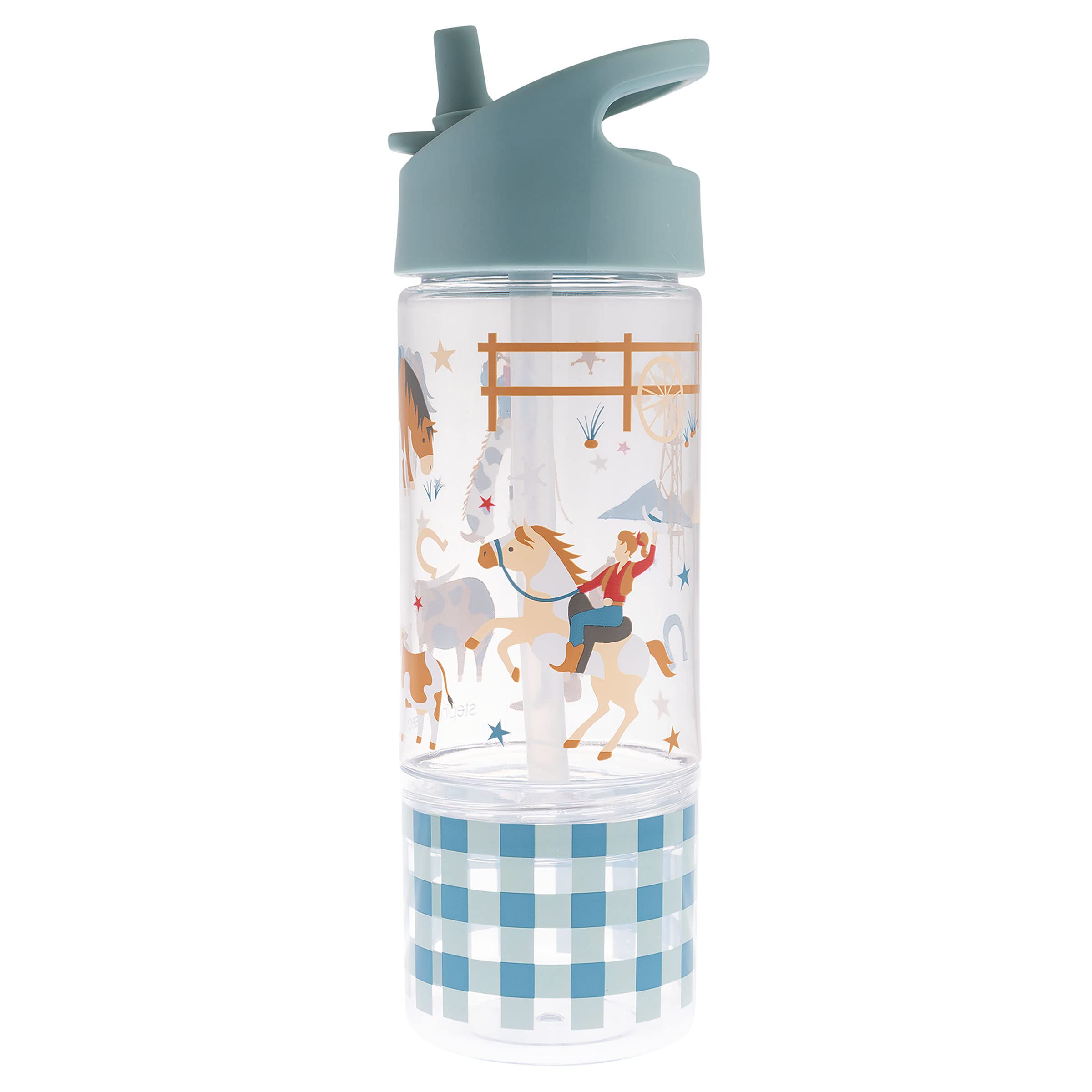 Stephen Joseph sip and snack bottle with flip-top lid for easy on-the-go snacking.