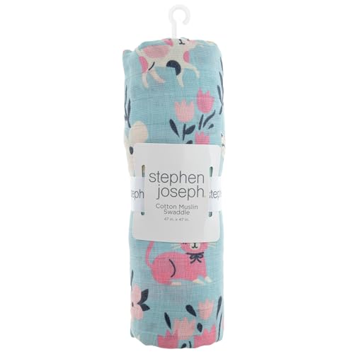 Stephen Joseph muslin swaddle blanket used as a stroller cover on the go