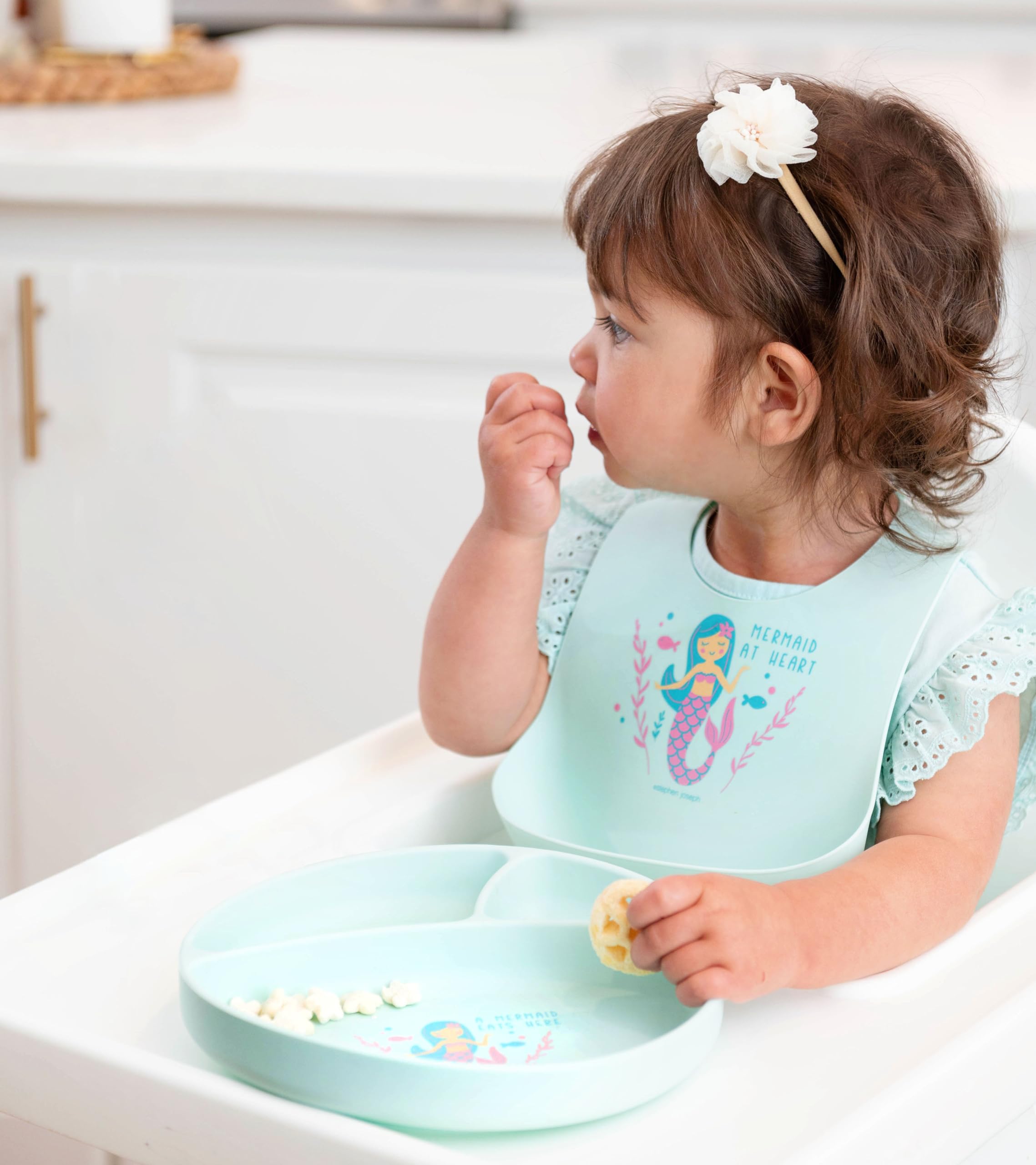 Stephen Joseph silicone baby plate shark BPA-free material suitable for safe feeding.