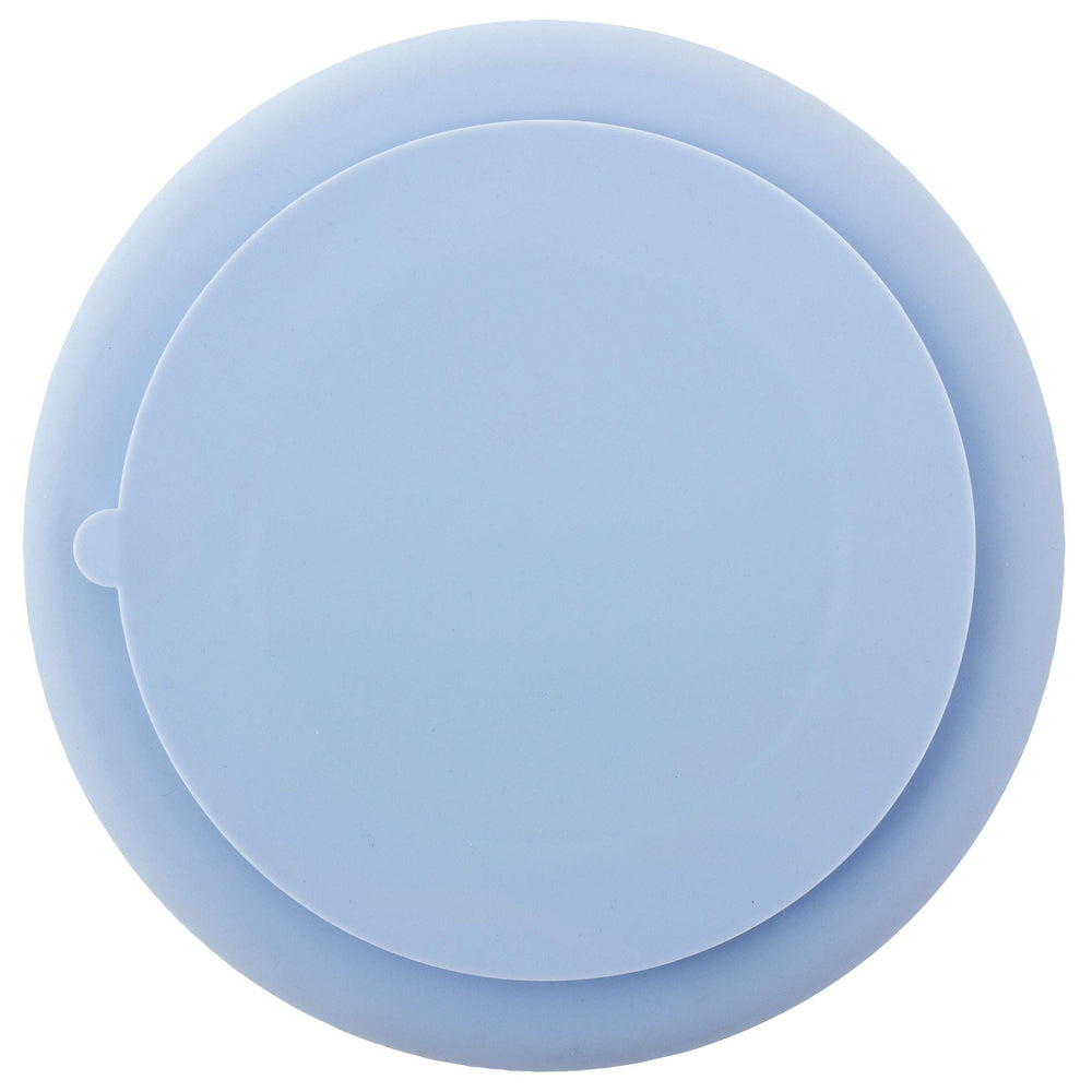Stephen Joseph shark silicone baby plate on table, dishwasher-safe for easy cleanup.