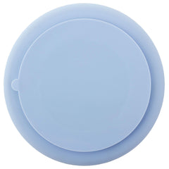 Stephen Joseph shark silicone baby plate on table, dishwasher-safe for easy cleanup.