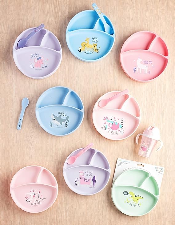 Stephen Joseph silicone baby plate shark easy-clean surface for busy families.