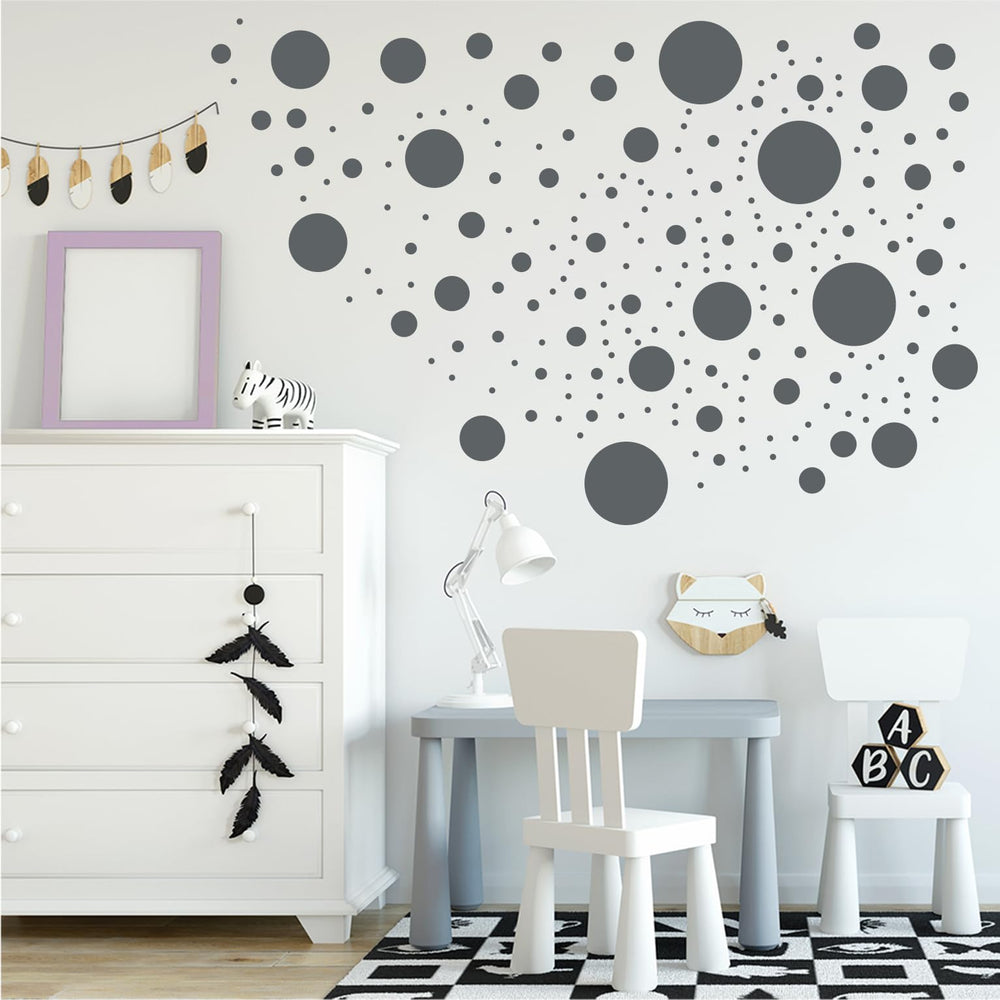 StickerDeen classroom dot decals grey add playful yet organized decor.
