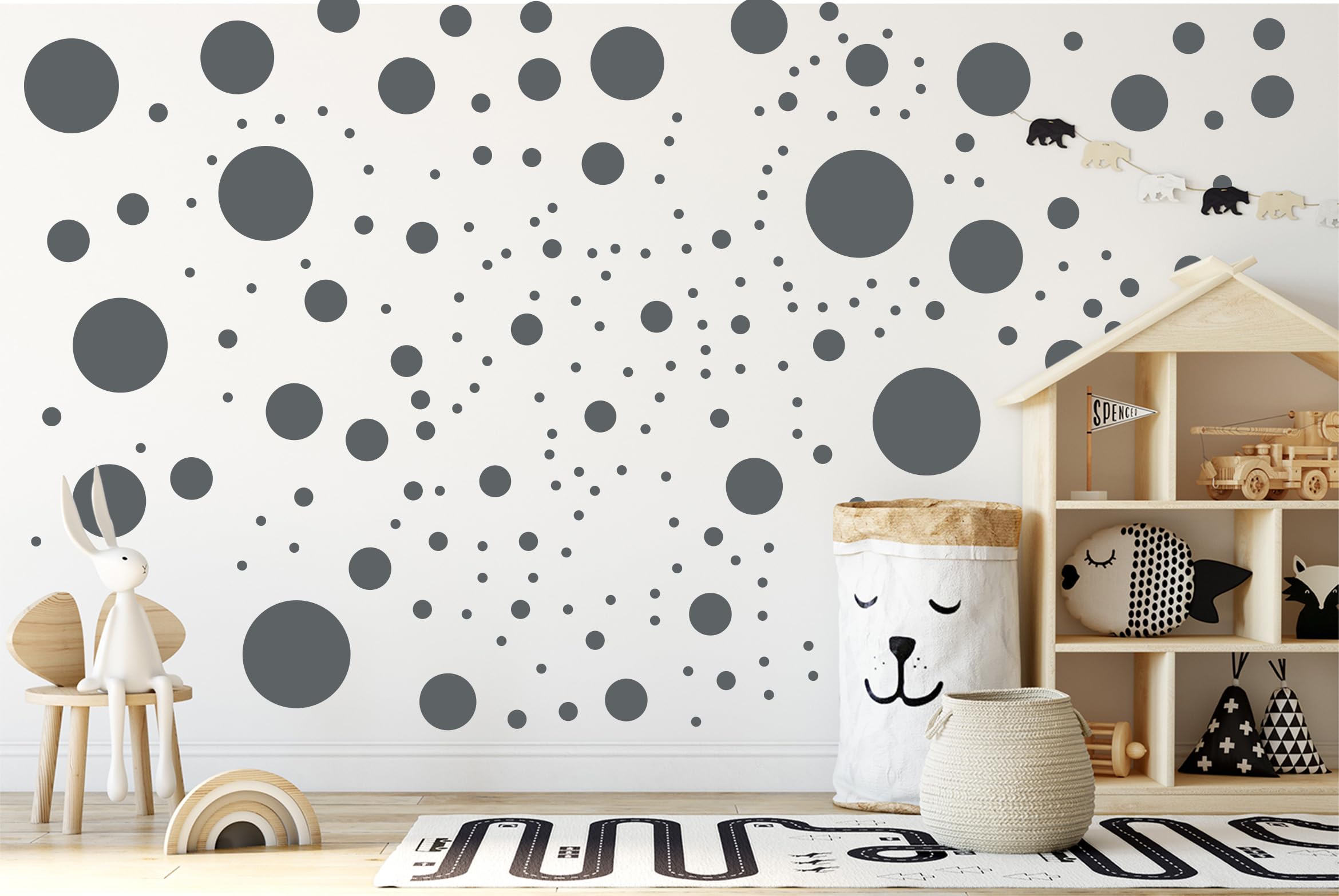 StickerDeen dots on door decor grey create a welcoming accent.