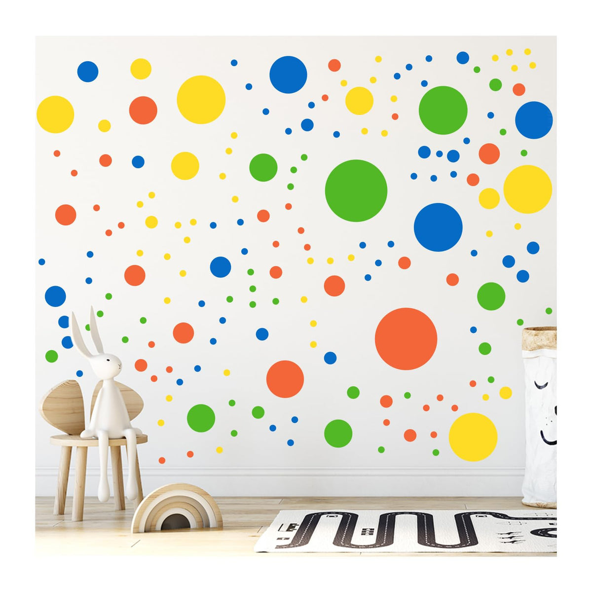 StickerDeen polka-dot circles pack enhances bedroom decor with removable dots