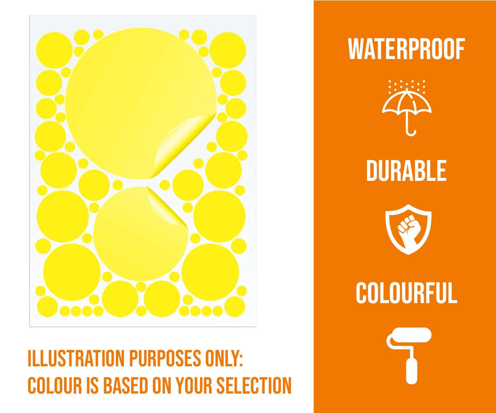 StickerDeen dots in varied sizes add playful texture to kids' rooms.