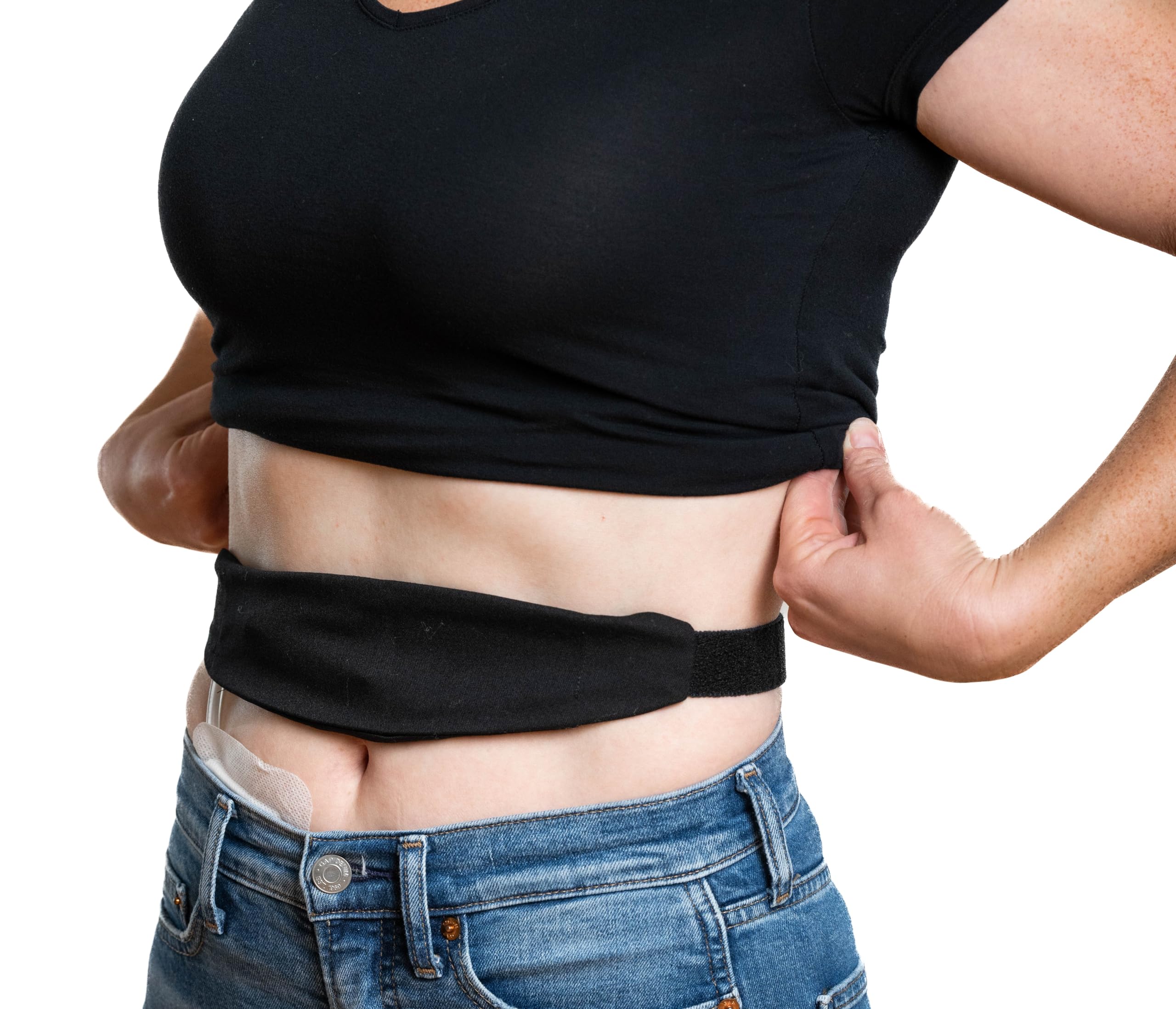 Stickman Dialysis Original Tuck-Away Belt front view shows discreet tubing concealment and freedom of movement