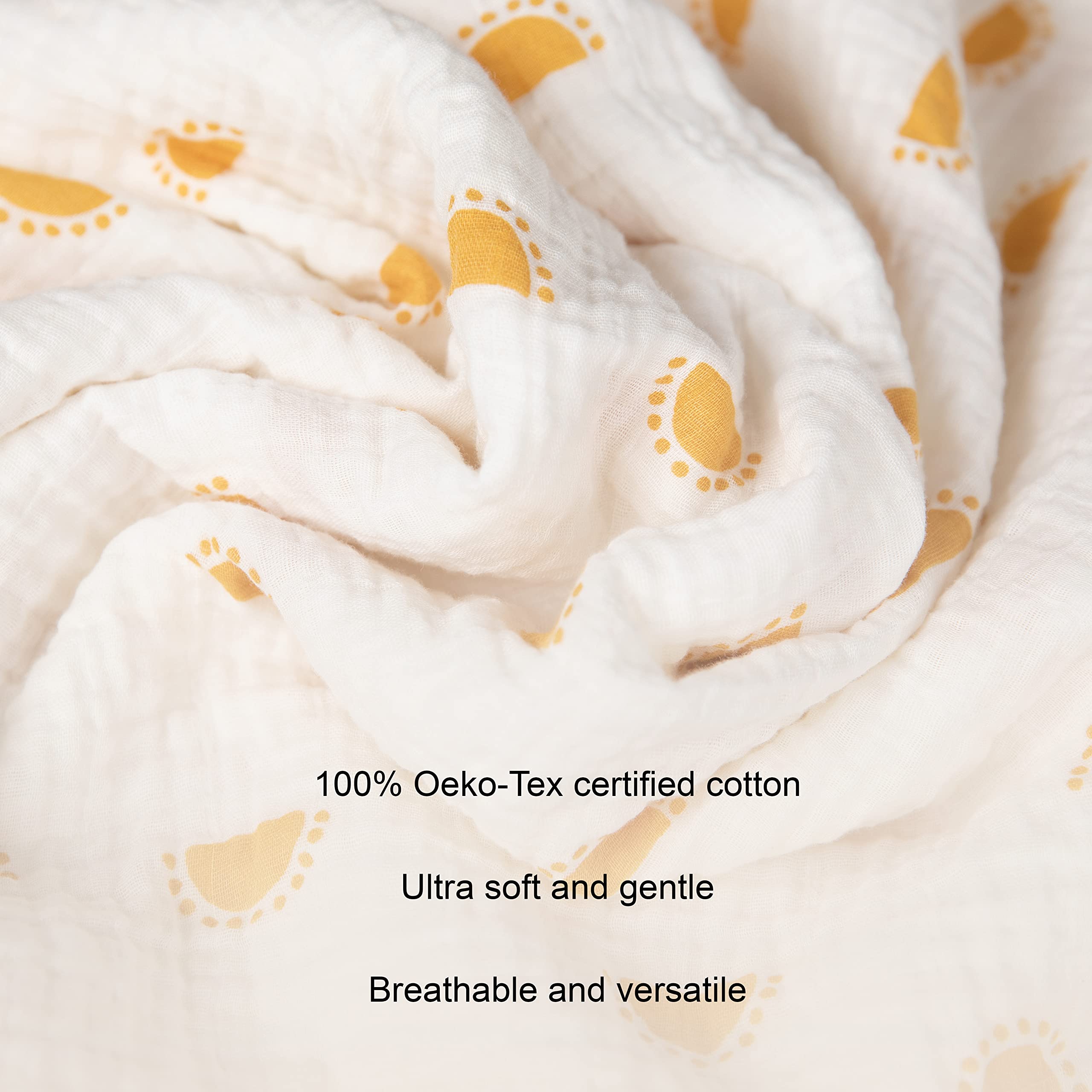 Sticky Toffee Muslin Swaddle used as stroller cover on sunny day.