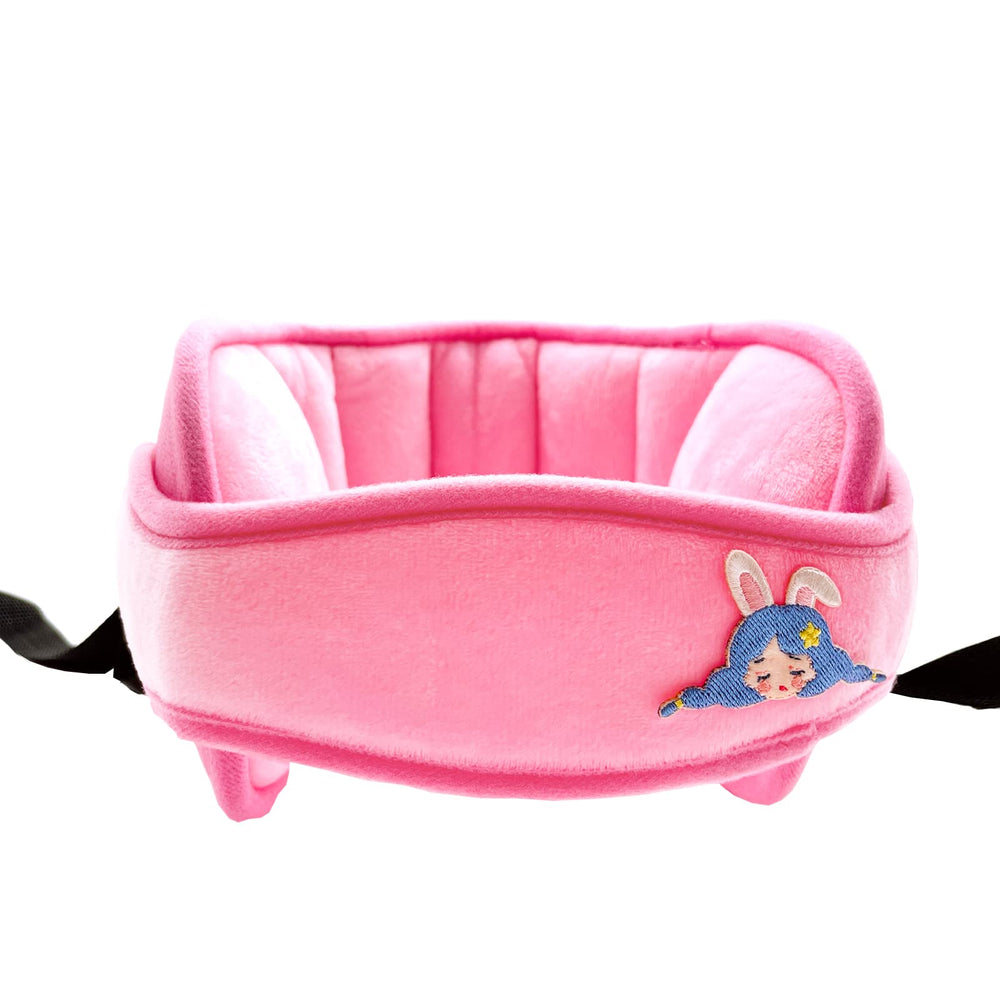 StoHua head support band in pink pattern provides cozy neck support on car rides.