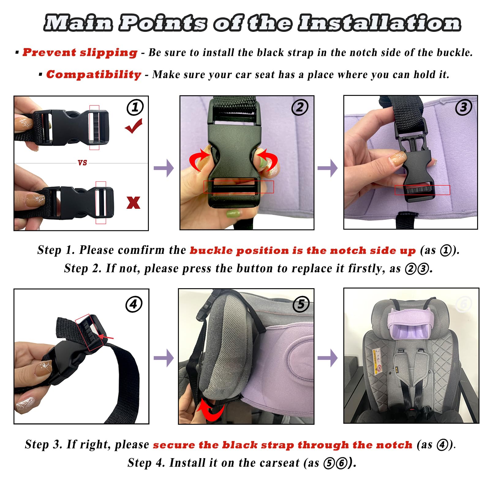 StoHua easy-install head support with long webbing and buckle.