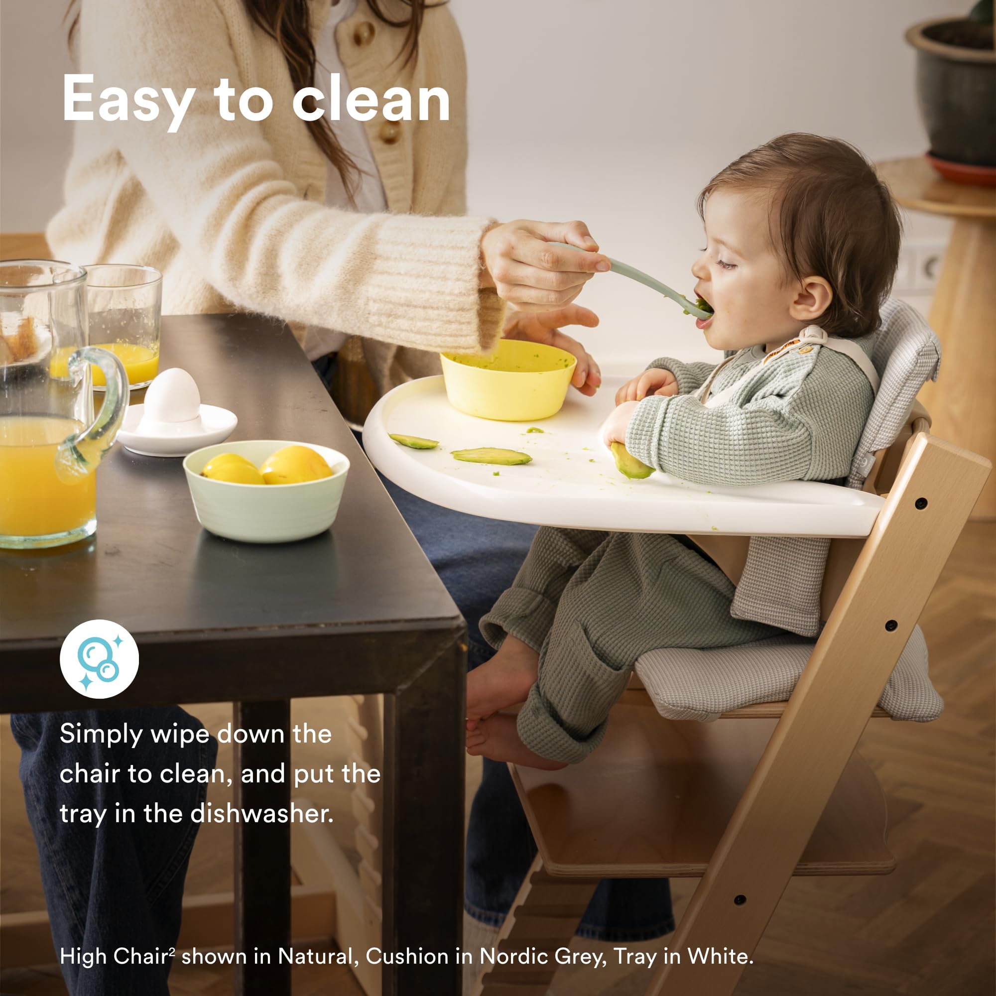Stokke Beech wood construction offers sturdy, lasting durability.