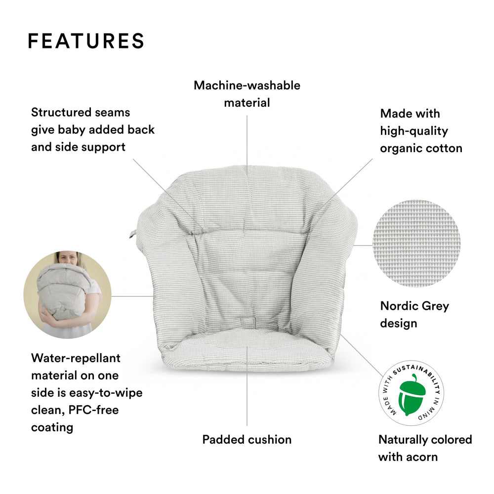 Stokke Clikk Cushion Nordic Grey back view highlighting reversible padding options