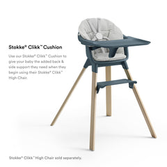 Stokke Clikk Cushion Nordic Grey side application on chair for secure seating