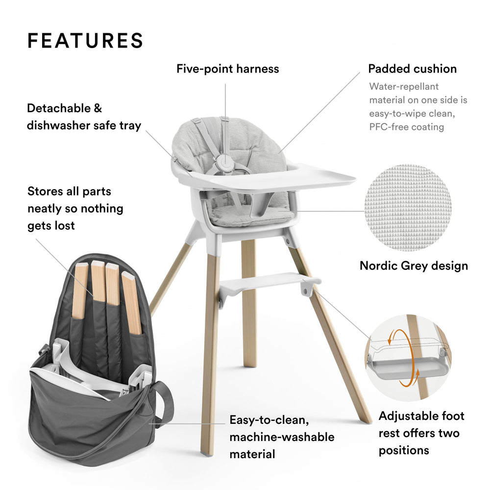 Stokke Clikk Nordic Grey Cushion adds back and side support.